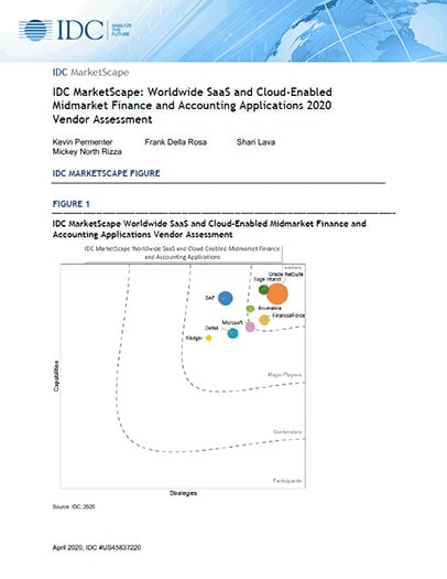 IDC MarketScape: 2020年面向中型企业的全球SaaS 云财务与会计应用